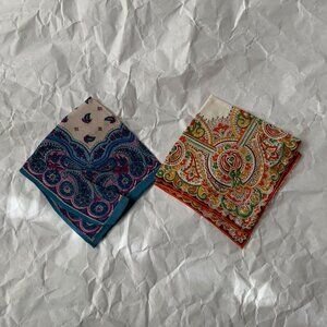 VINTAGE 2 LADIES COTTON HANDKERCHIEFS MOSAIC DESIGN